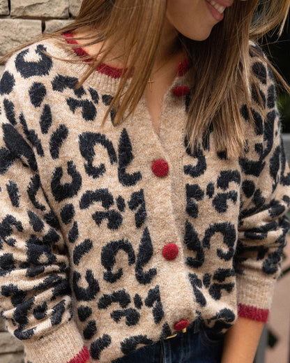 Tereza® | Jedinečný svetr s leopardím potiskem s dlouhým rukávem v hnědé barvě