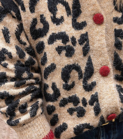 Tereza® | Jedinečný svetr s leopardím potiskem s dlouhým rukávem v hnědé barvě