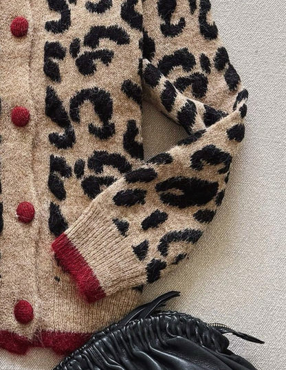 Tereza® | Jedinečný svetr s leopardím potiskem s dlouhým rukávem v hnědé barvě