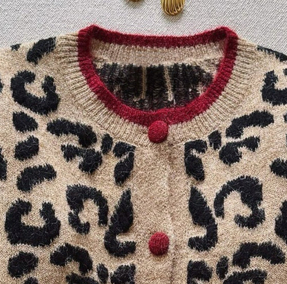 Tereza® | Jedinečný svetr s leopardím potiskem s dlouhým rukávem v hnědé barvě